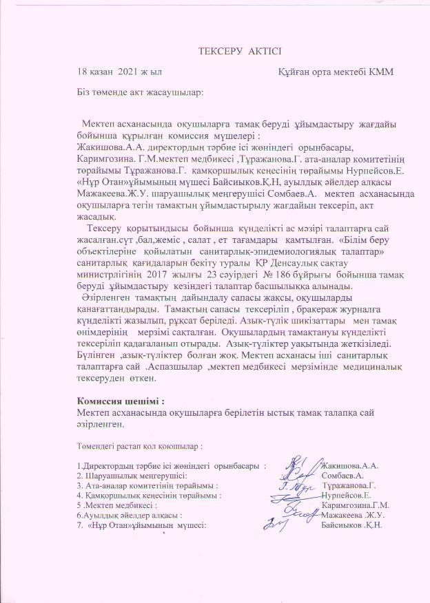 Мектеп асханасындағы ыстық тамақты ұйымдастыру жағдайы бойынша